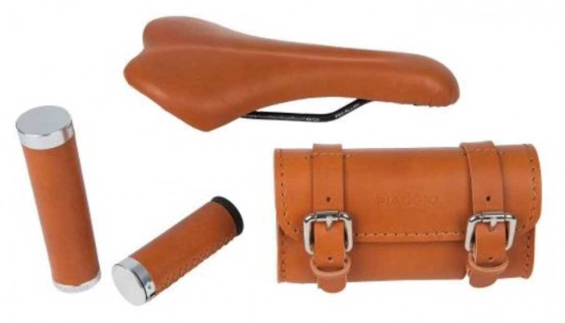 Set in pelle "Style" sella/manopole/borsa per WI-BIKE Originale Piaggio